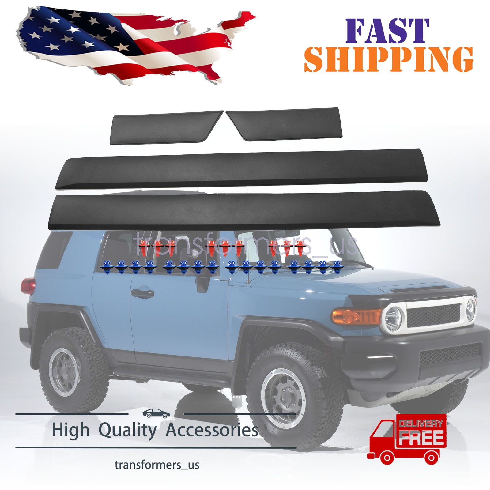 Set of 4 Outside Driver & Passenger Door Molding Fit Toyota 2007-2014 FJ Cruiser