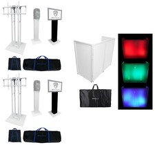 2 Rockville RTP33-TV Totem DJ Speaker/Lighting Stands w/TV Mount White DJ Facade
