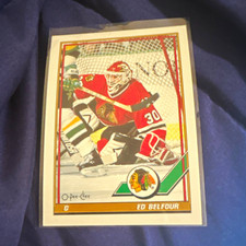 O-Pee-Chee 1990-91 Ed Belfour Rookie #20 Chicago Blackhawks NHL Card. rookie card picture