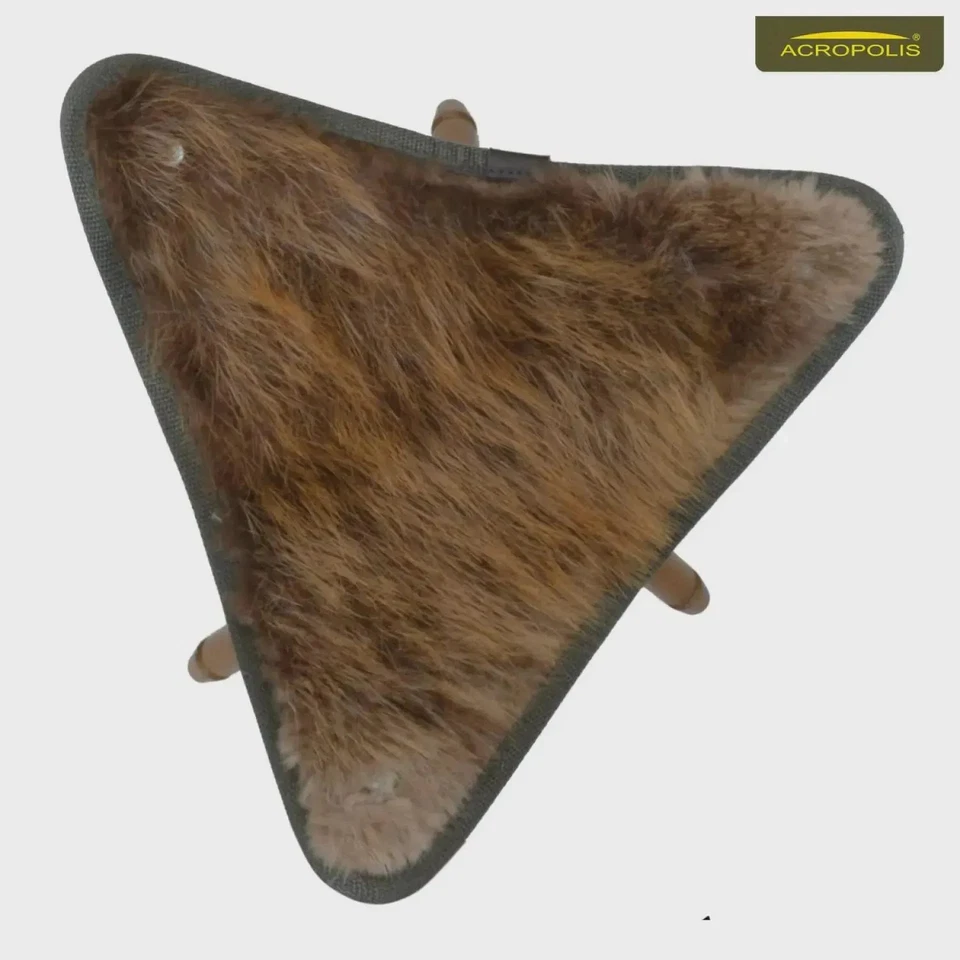 Folding Wooden Hunting Stool with Real Beaver Fur Seat - Image 4 of 4