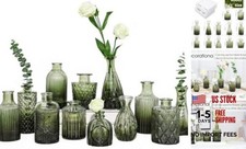 12pcs Green Glass Bud Vases Set, Small Vases for Flowers, Bud Vase 12pcs-green