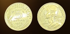 World Coin 1972 France 5 Centimes Aluminum-Bronze KM#933 Circulated. Ships fast!