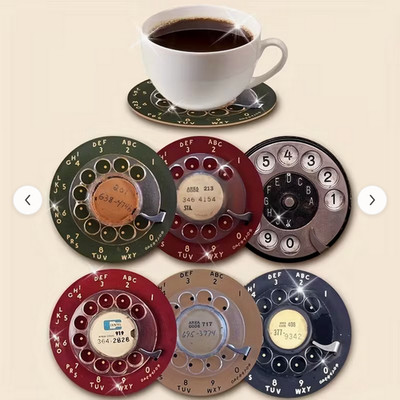 Wooden Telephone Rotary Dial Coasters Vintage Looking Living Room Decor RETRO