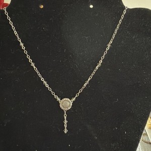 Vintage Silver Necklace Y-Drop Sunflower 925 JE Crystal Beads