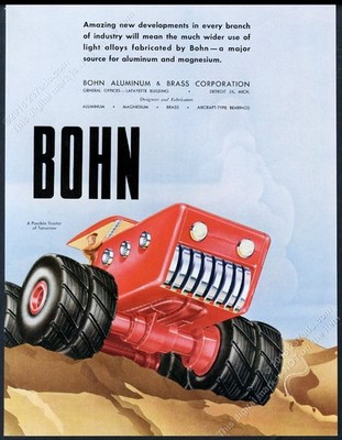 1947 streamlined modern future tractor art Bohn vintage print ad