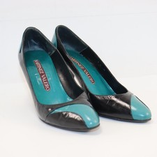 Vintage Martinez Valero Black Teal Leather Pumps Pointed Toe Women s 36 US6