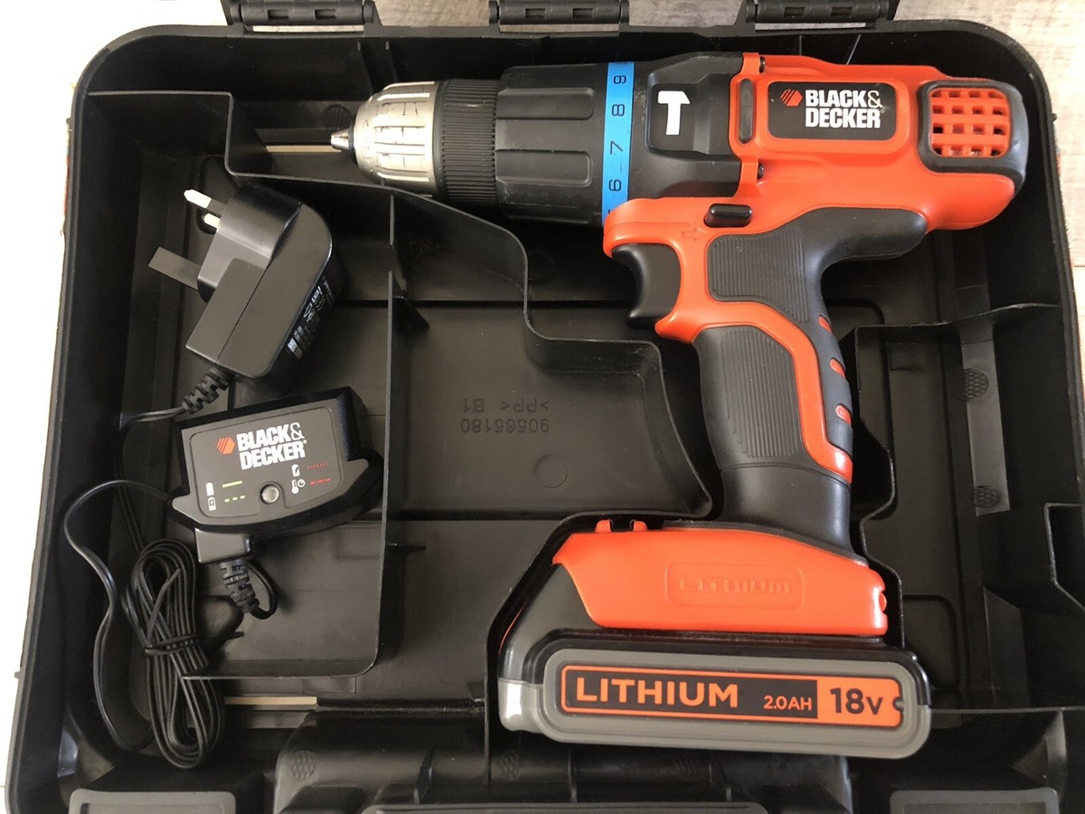 Black+Decker BDH18K Cordless 18V Combi Hammer Drill Driver +Battery Charger  Case