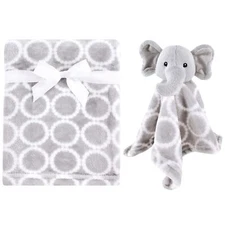 Hudson Baby Infant Plush Blanket with Security Blanket, Neutral Elephant