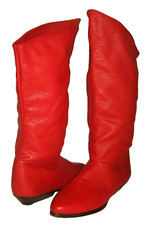 VtG 80s ZODIAC Knee-High Fire Engine Red Leather Slouch Leather Soles Boots 6/6m
