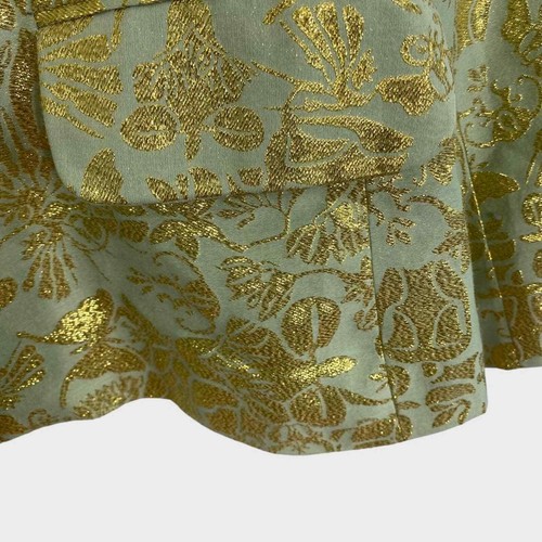 Anya Maj Green + Metallic Gold Floral Silk Blazer NWT Small - Picture 3 of 10