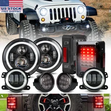 8pc for Jeep JK JKU 07-18 7" Halo Led Headlight Tail Fog Turn Signal Light Combo