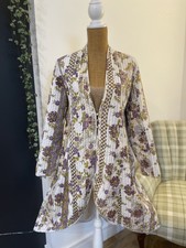 Anokhi East Artisan Floral Print Hi Lo Cotton Quilted Long Kantha Jacket Sz 16