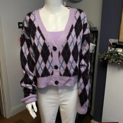 Vintage Argyle print cardigan in purple Brown from Urban Outfitters SMALL  UK