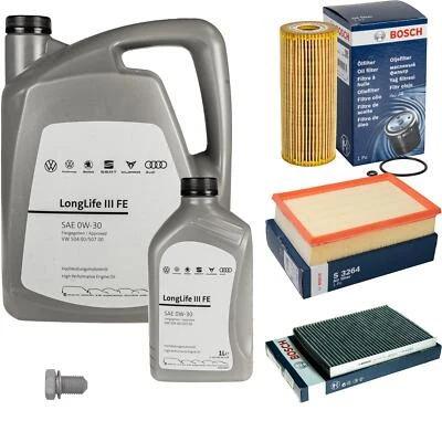 BOSCH Inspektionspaket 6 L VW Motoröl 0W-30 Longlife III FE für Caddy II Kombi - Bild 1 von 4
