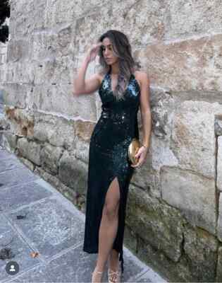 zara sequin backless dress Zara Multicolor Sequin Knotted Halter Midi Dress by Zara