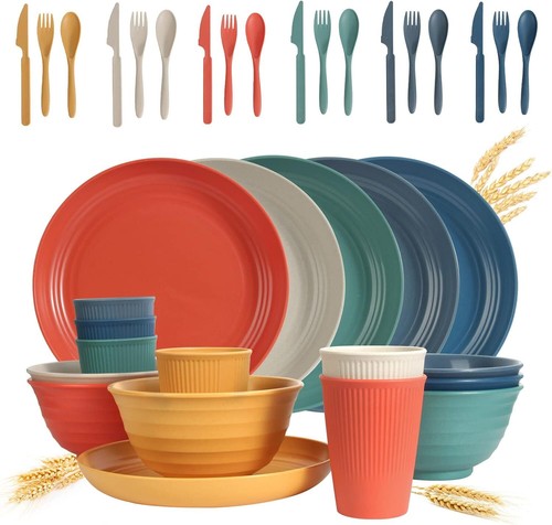 Wheat Straw Dinnerware Sets - 36 Piece Unbreakable Dinnerware Sets Set