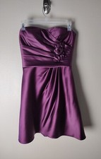 Bill Levkoff Purple Satin Floral Strapless Prom Formal Bridesmaid Dress 4