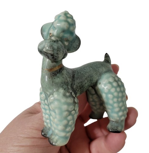 Goebel Poodle Set Of 3 Turquoise Ceramic Rare West Germany Bee Mark 1950's - Picture 3 of 13