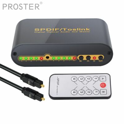 SPDIF/TOSLINK Digital Audio converter 4x2 Audio Switcher Splitter Remote Control