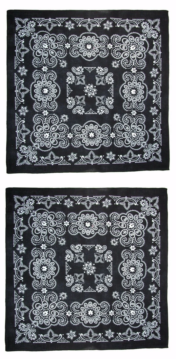 New MTL Extra Large 27 Inch Cotton Texas Paisley Black Bandanas Pack of 2