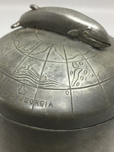 Alfred Halfdan Gjerstrøm AGH Norwegian NM Pewter Container Lid Nautical Whale - Picture 6 of 8
