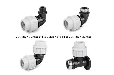 Winkel 90° oder mit Aussen-/Innengewinde für PE Rohr 20-32mm x 1/2 -1 Zoll 