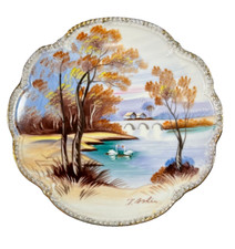 Decorative Hand Painted Water Scene Display Plate by UCACO Ceramics Japan