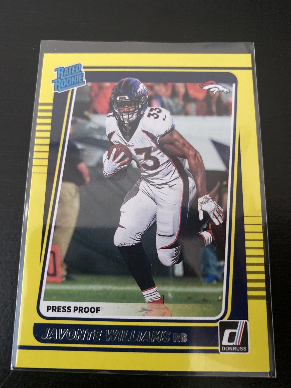 2021 Donruss Javonte Williams Yellow Press Proof Rated Rookie RC #275 SP