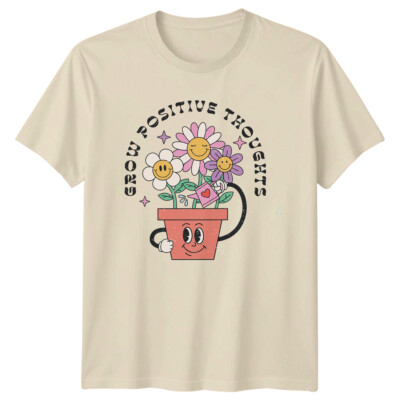 Grow Positive Thoughts Retro Blumentopf Grafik Vintage Style T-Shirt