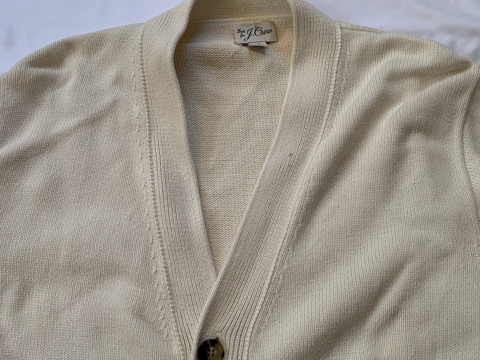 J.CREW MEN Heritage 100 Cotton Knit Cardigan Sweater White Medium Big