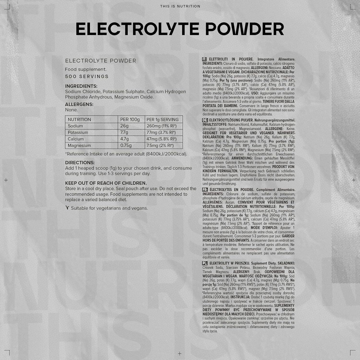 Bulk Electrolyte Powder Unflavoured 100, 500 servings Packaging May