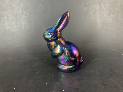 Vintage Fenton Glass Iridescent EUC Miniature Bunny Cute Easter