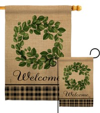 Eucalyptus Wreath Sweet Home Welcome Flowers Bouquet Garden House Yard Flag