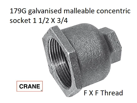 Crane M179G Galvanised Reducing Concentric Socket BSPT Female 1.1/2" x 3/4" EACH - Image 2 of 2