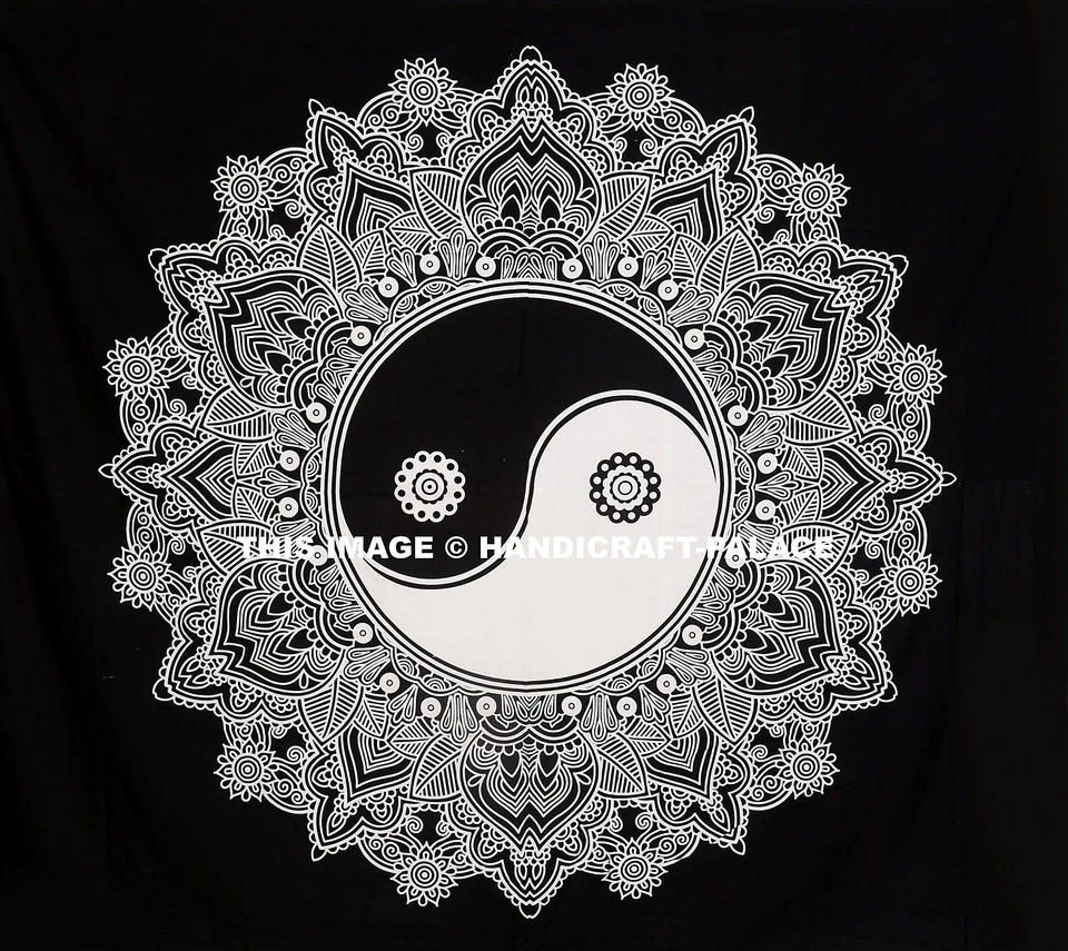 Cortina de tapeçaria mandala indiana Yin Yang 2 válvulas cortina decoração painel cortina - Imagem 3 de 4