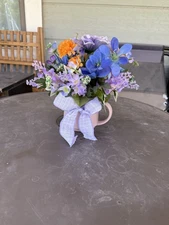 Small Floral Table Centerpiece (Blue Orange Purple) for Kitchen Decor