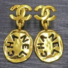 CHANEL Gold Plated CC Logos Round Swing Vintage Clip Earrings #1390c Rise-on