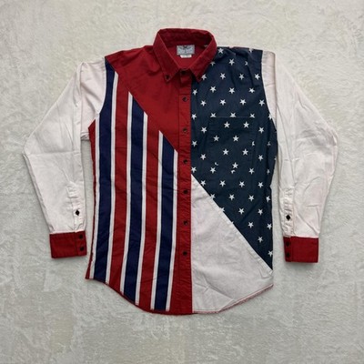 Cowboy Threads Shirt Mens Small American Flag Patriotic Western Button Up USA