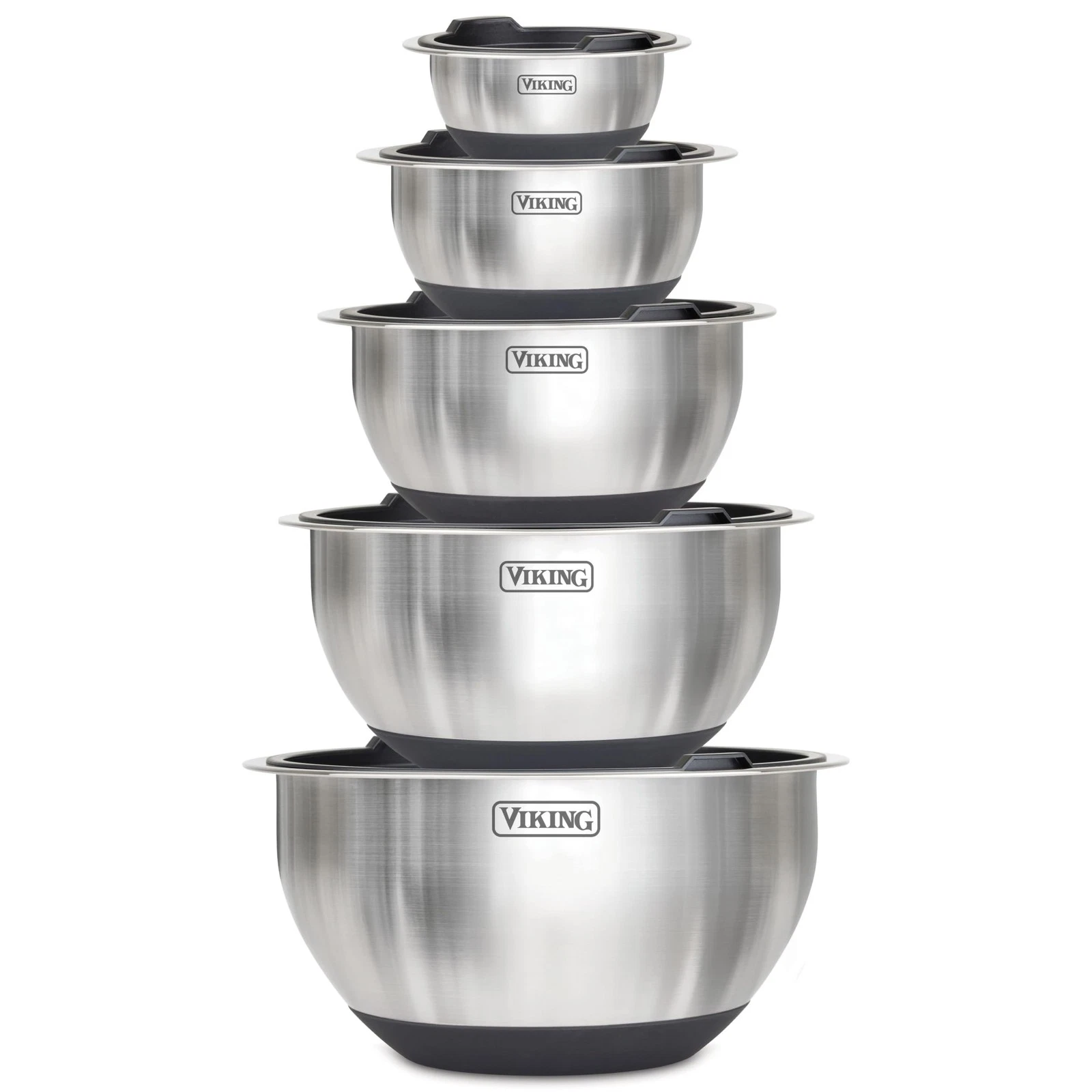 Mixing Bowls Set 10 Piece Stainless Steel Non Slip Black Viking Kitchen Cookware