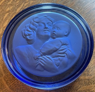  RARE 1935 Val Saint Lambert Cobalt Blue Luxval Box Modèle 53 Pristine Art Deco