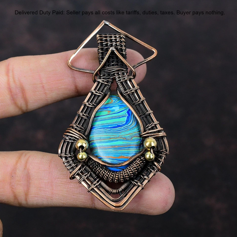 Pingente de formatura Black Friday Deal oval arco-íris pedra calsílica cobre joia - Imagem 4 de 4