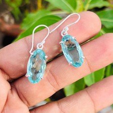 Oval Aquamarine Drop Earrings  Sterling Silver March Birthstone Jewelry