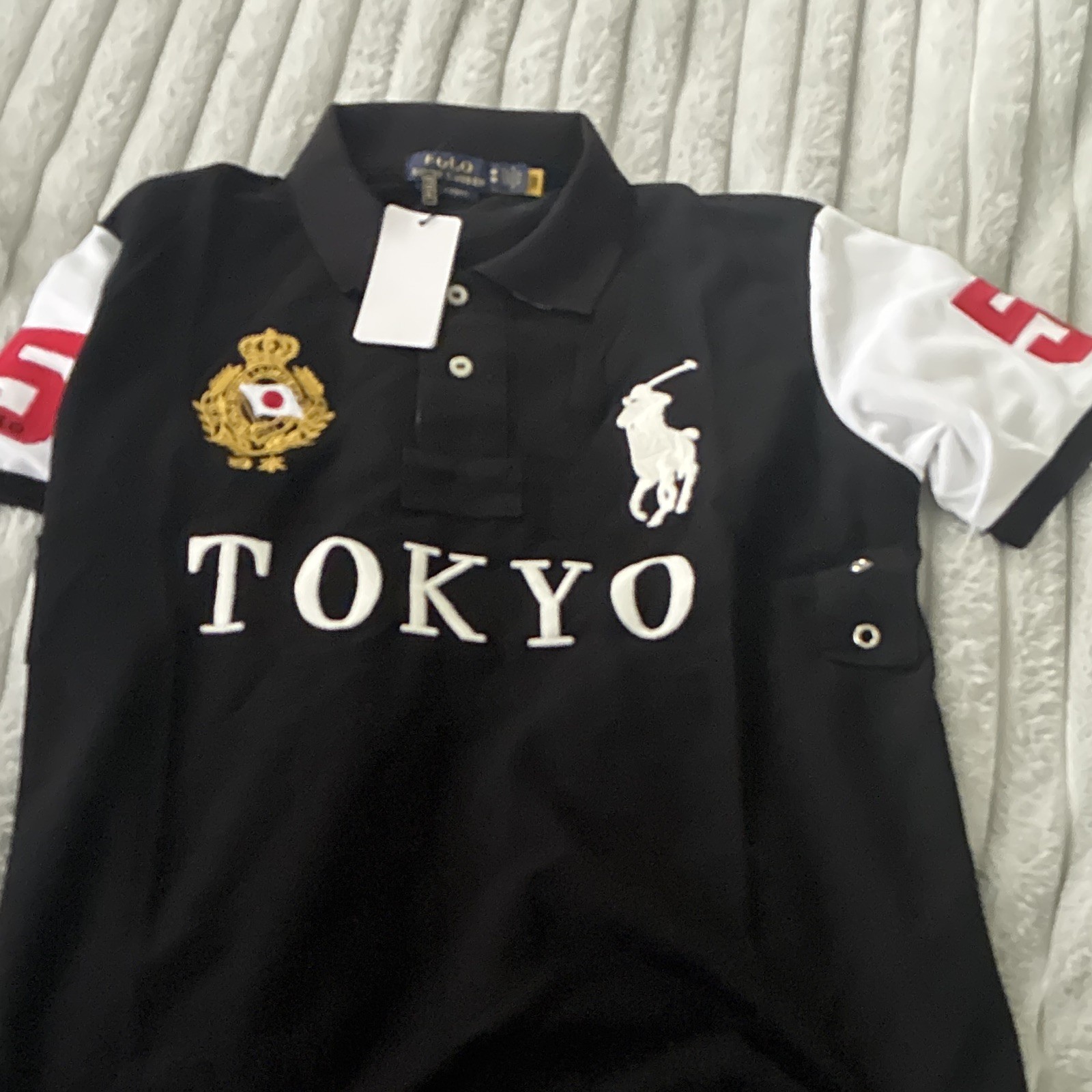 Polo Ralph Lauren Custom Slim Fit Tokyo Cotton Polo Shirt Black/White/Red s