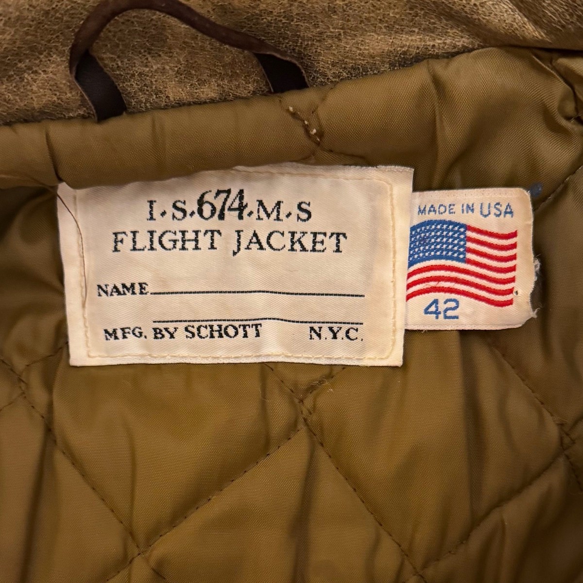 VTG Schott NYC 674 MS Leather Flight Jacket 42 Distressed USA