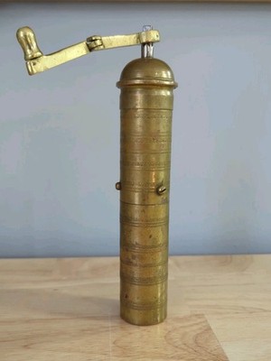 Antique 9  Tall Brass Turkish Ottoman Coffee Pepper Spice Grinder Mill Vintage
