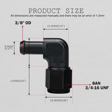 8AN Female to 3/8 Barb 90 Degree Hose Fitting Adapter Swivel Aluminum Black, ...
