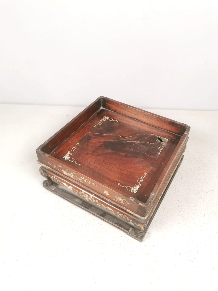 PLATEAU a BIJOUX Carré Bois Marqueté Nacré ASIATIQUE Decor Floral Vide Poche I2 - Photo 2/4