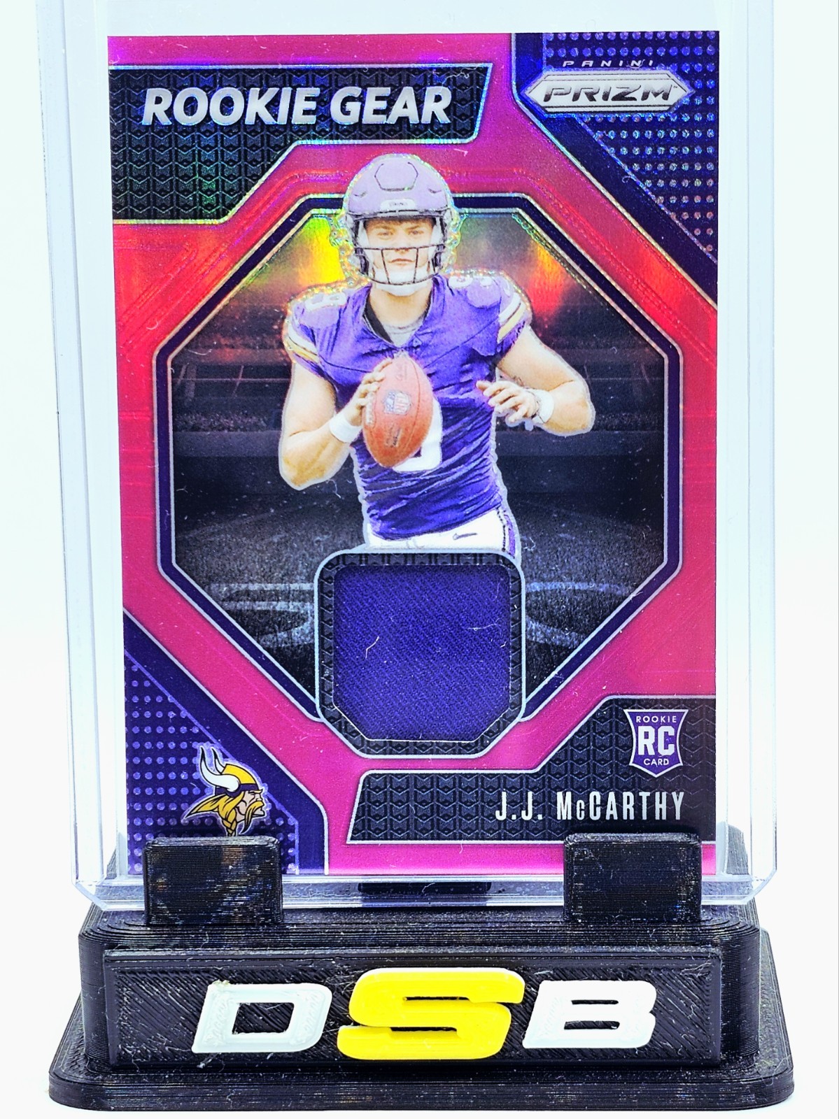 2024 Panini Prizm - Rookie Gear J.J. McCarthy #RG-JJM Pink Prizm (MEM, RC)