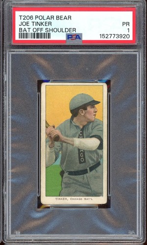 1909-11 T206 Polar Bear Baseball Joe Tinker Bat Off Shoulder PSA 1