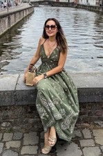 ZARA NEW EMBROIDERED MIDI DRESS Green SIZE L 3598/912/069